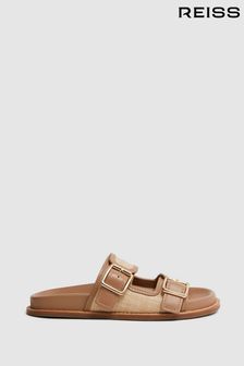 Reiss Natural Ezra Raffia Leather Sliders (D81088) | €241