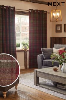 Red Next Highland Check Lined Eyelet Curtains