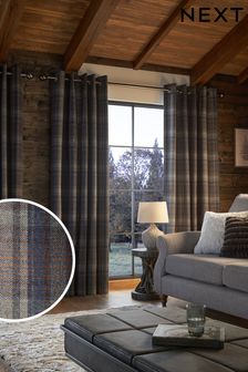 Blue/Grey Next Alpine Check Lined Eyelet Curtains (D81299) | €92 - €192