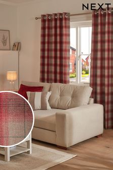 Red Traditional Check Lined Eyelet Curtains (D81300) | ₪ 263 - ₪ 525