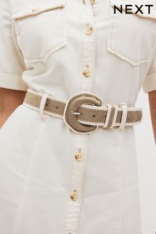 Beige/Ecru Whipstitch Cover Buckle Regular Belt (D81310) | €6