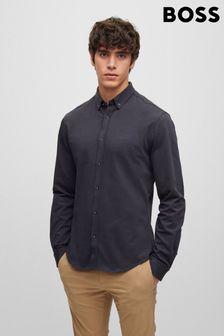 Синий - Boss Soft Stretch Cotton Jersey Long Sleeve Shirt (D81377) | €136
