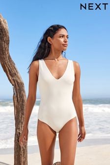 Cream Rib Essential Plunge Swimsuit (D81463) | kr420