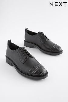 Black Forever Comfort® Leather Studded Toe Lace-Up Shoes (D81477) | €32