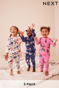 Для девочек - разноцветный принт - Набор из 3 пижам с длинными рукавами и принтом (9 мес. - 8 лет) (D81720) | 17 420 тг - 21 440 тг
