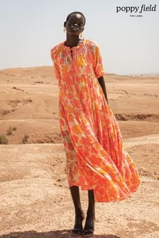 Оранжевое ярусное платье макси с цветочным принтом Poppy Field Emiri (D81745) | €131
