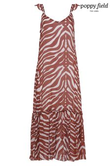 Poppy Field Alia Ruffled Zebra Print Maxi Brown Dress (D81750) | 441 zł