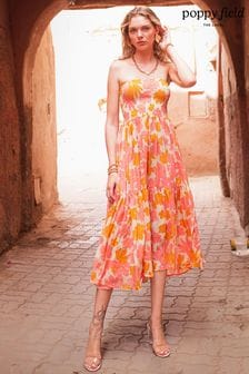 Poppy Field Orange Sofia Smocked Midi Dress (D81751) | 115 €
