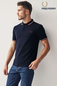 Marineblau/Weiß/Rot - Fred Perry Herren Polo-Shirt mit doppelten Zierstreifen (D81890) | 113 €