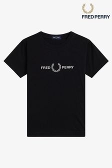 Черный - Детская футболка с вышивкой Fred Perry (D82093) | €44 - €51