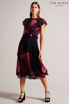 Ted Baker Bjorkaa Angel Sleeve Black Midi Dress with Peplum Waist (D82105) | 149 €