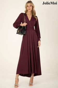 أحمر - فستان ماكسي جيرسيه بكم طويل Rashelle من Jolie Moi (D82256) | 49 ر.ع