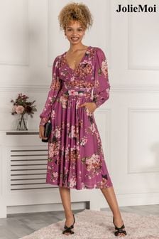 Jolie Moi Purple Phoebe Long Sleeve Mesh Dress (D82264) | €42