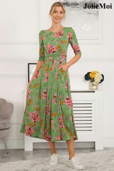 Jolie Moi Green Kimberly Jersey 3/4 Sleeve Maxi Dress (D82336) | €122