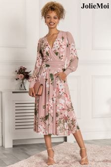 Jolie Moi Pink Maaike Long Sleeve Mesh Dress (D82344) | €102