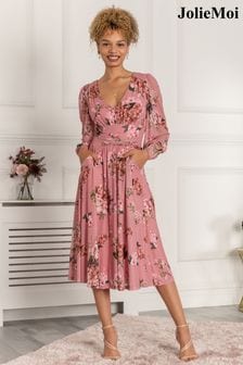 Jolie Moi Phoebe Langärmeliges Netzstoff-Kleid, Rosa (D82345) | 50 €