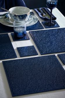 Navy Metallic Faux Leather Placemats and Coasters Set of 4 Placemats & Coasters (D82355) | €10