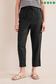 Boden Black Relaxed Linen Pull-On Trousers (D82361) | €37