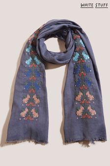 White Stuff Grey Embroidered Cotton Wool Scarf (D82567) | 52 €