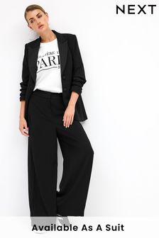 Black Tailored Crepe Super Wide Trousers (D82643) | 19,010 Ft
