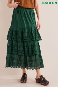 Boden Green Broderie Cotton Maxi Skirt (D82650) | €96