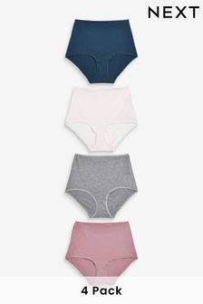 Plum Purple/Grey/Navy Blue/Cream Full Brief Cotton Rich Knickers 4 Pack (D82841) | AED44