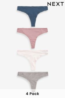 Plum Purple/Grey/Navy Blue/Cream Thong Cotton Rich Knickers 4 Pack (D82843) | AED32
