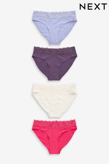 Pink/Purple/Cream High Leg Cotton and Lace Knickers 4 Pack (D82846) | 24 €
