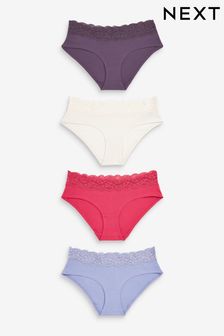 Pink/Purple/Cream Short Cotton and Lace Knickers 4 Pack (D82850) | $19