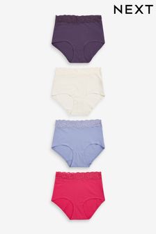 Pink/Purple/Cream Full Brief Lace Trim Cotton Blend Knickers 4 Pack (D82851) | TRY 376
