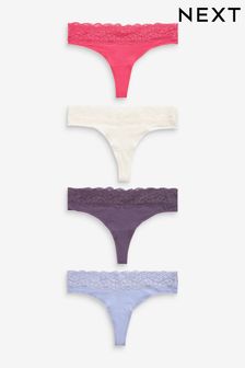 Pink/Purple/Cream Thong Lace Trim Cotton Blend Knickers 4 Pack (D82855) | 21 €