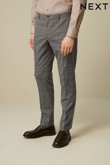 Charcoal Grey Slim Trimmed Check Trousers (D82912) | $56