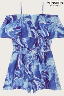 Monsoon Blue Storm Marble Frill Culotte Playsuit Sew (D83006) | €32 - €35