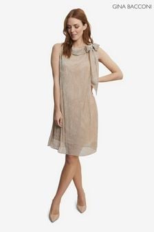 Gina Bacconi Gold Kesley Metalic Shift Dress With Neck Tie (D83021) | €97