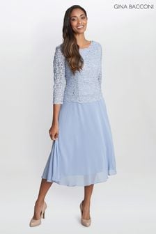 Gina Bacconi Blue Rona Midi Length Dress With Lace Bodice And Chiffon Skirt (D83023) | 942 zł