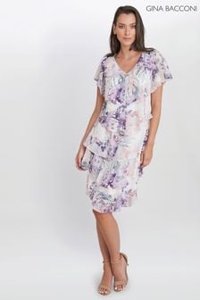 Gina Bacconi Chloe White Floral Print Tiered Dress (D83028) | 695 zł