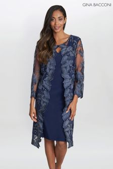 Gina Bacconi Navy Blue Savoy Embroidered Lace Mock Jacket With Jersey Dress (D83031) | €223