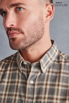 Grey/Neutral Signature Brushed Flannel Check Shirt (D83046) | kr430