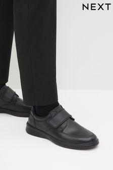 Črna - Posebno široki čevlji - Usnjeni čevlji z zapenjanjem na ježka (D83063) | €16