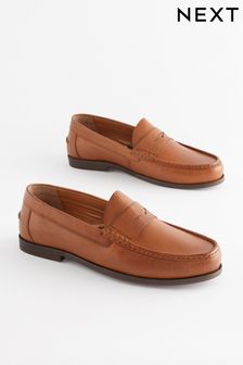 Tan Brown - Wide Fit - Leather Penny Loafers (D83065) | kr820