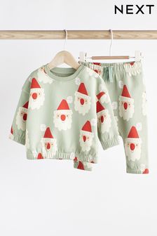Mint Green Christmas Santa - Cosy Baby Sweatshirt & Joggers 2 Piece Set (0mths-2yrs) (D83207) | kr210 - kr250