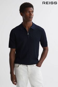 Reiss Navy Ubud Half-Zip Textured Polo T-Shirt (D83297) | 169 €