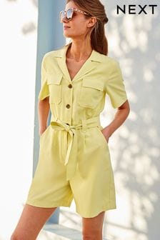 Yellow Tailored Pocket Detail Belted Playsuit (D83299) | €21