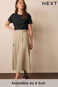 Natural Tailored Utility Detail Midi Skirt (D83306) | 135 zł