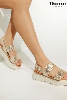 Dune London Gold Lorris Woven Strap Soft Volu Sandals (D83395) | $163