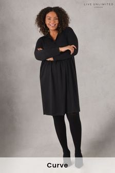Live Unlimited Curve Black Cupro Jersey Cocoon Dress (D83453) | €51