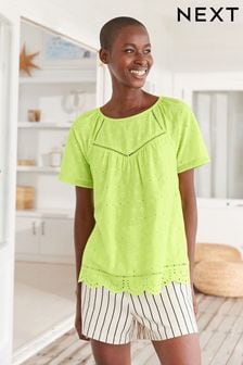 Lime Green Short Sleeve Broderie T-Shirt (D83507) | €11
