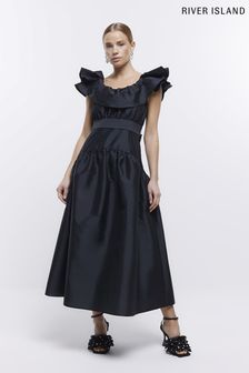 River Island Black Frill Sleeve Midi Dress (D83631) | 101 €