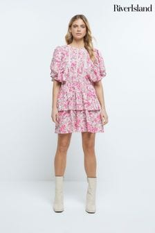 Розовое платье мини с принтом роз River Island (D83674) | €23