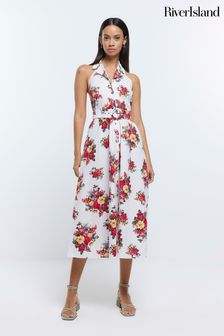 Кремовое платье-рубашка с цветочным принтом River Island (D83711) | €31